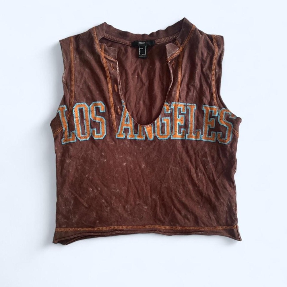 brown acid-wash crop top distressed "Los Angeles" size S by Forever 21